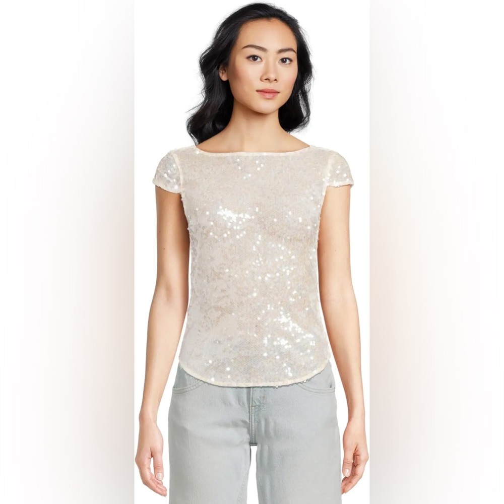 Free People Late Last Night Sequin Tee Icicle Combo XS - Picture 5 of 9